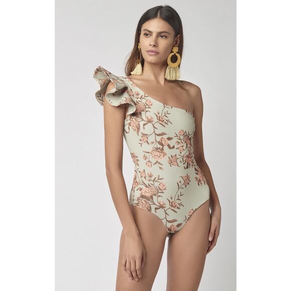 Johanna Ortiz Flower Meditation Swimsuit Size 4 Green One Shoulder One Piece - Picture 1 of 13